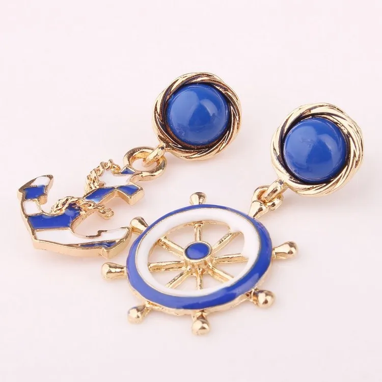 

New fashion tassel blue and white navy wind anchor earrings