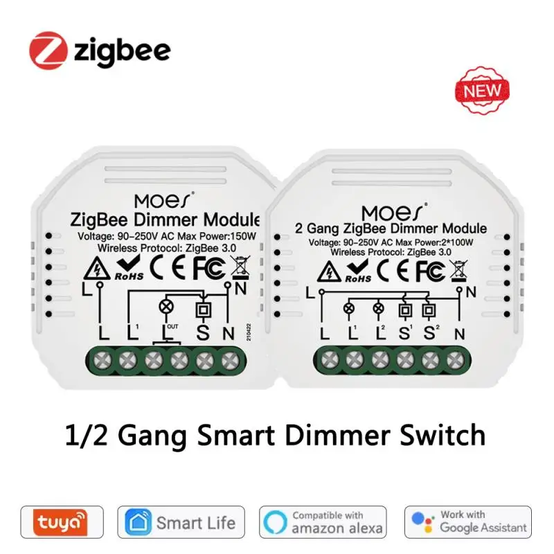 

Mini DIY ZigBee 3.0 Smart Dimmer Switch Module For Reset Switch Tuya Smart Life App Alexa Google Home Voice Control 1/2 Way