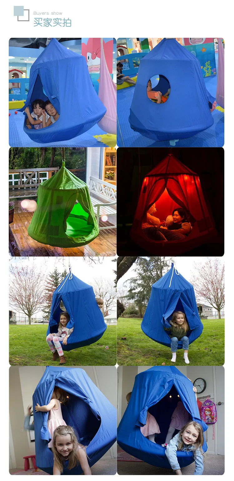 Child Indoor Outdoor Swing Pendent Sofa Tent Nest Tree House Hammock Chair Twinkling Light Inflatable Cushion Boys Girls Gifts