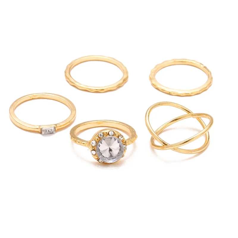 DAXI 5PCS / Set Of Gold Crystal Rhinestones Korean Version The Ring Hypoallergenic Cute Chic Style Wedding Dress Unique | Украшения и