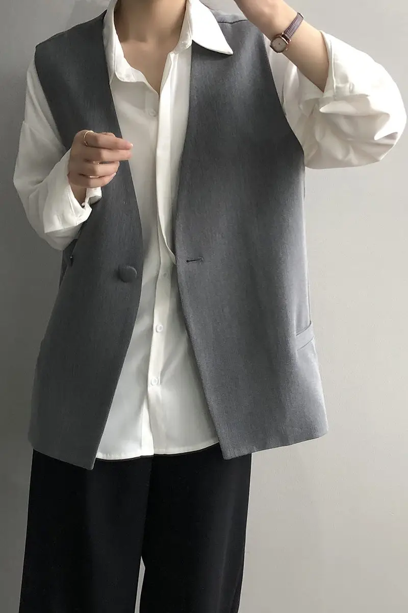 

2021 Suit Vest Female Spring Autumn Thin British Style Design Casual Summer Sleeveless Blazer Temperament V-Neck Waistcoat zh94