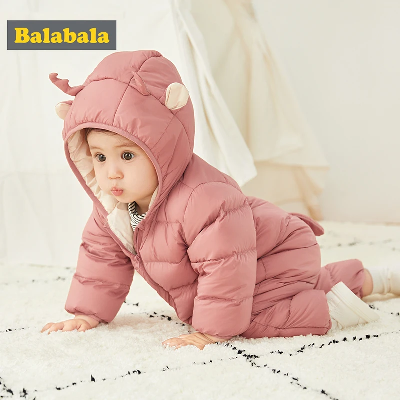 Balabala/Детские Пуховые комбинезоны; комбинезон; одежда для малышей; зимняя верхняя одежда; Толстый комбинезон с капюшоном и рисунком