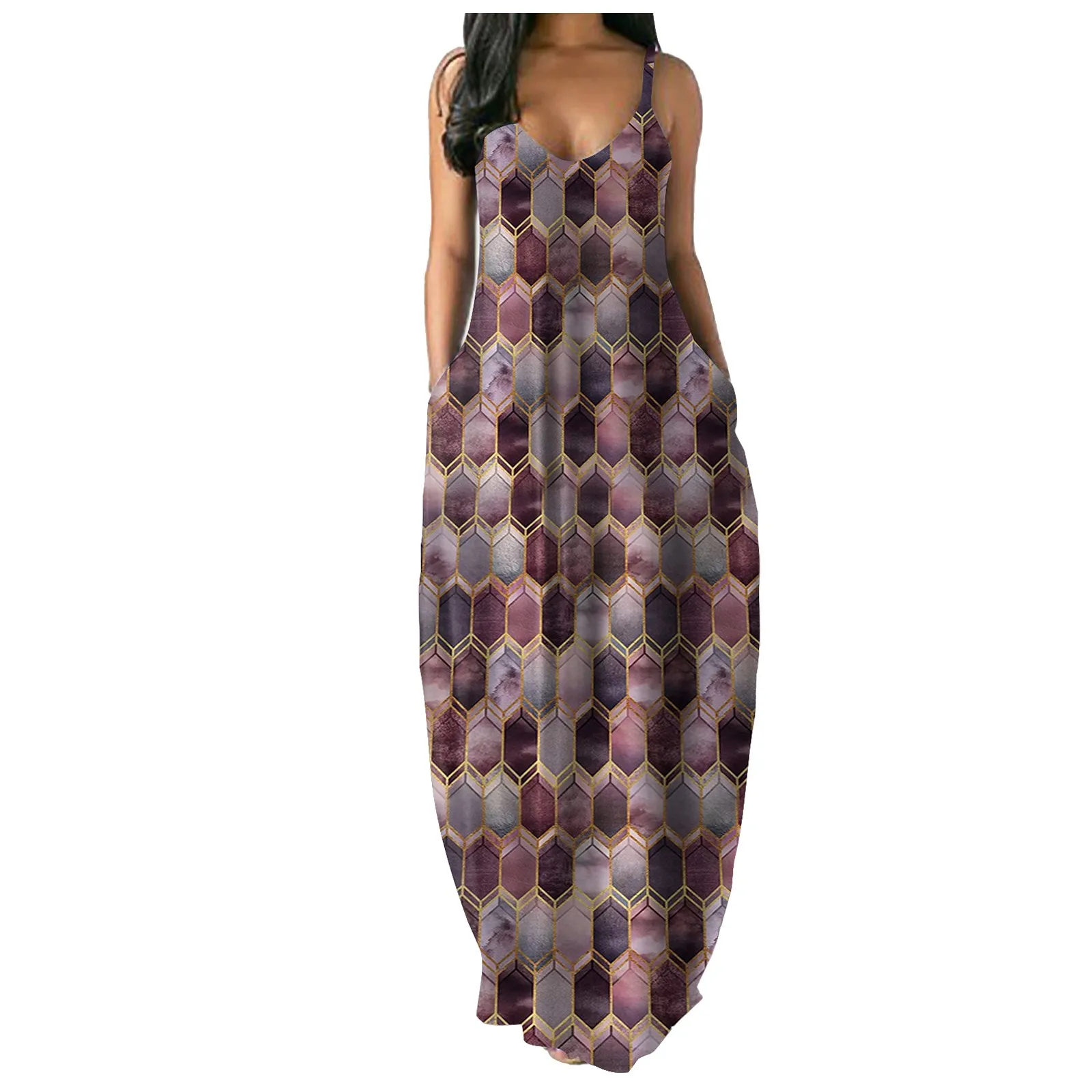 Plus Size Dress Women Polygonal Sexy Deep V Halter Long Dress Ladies Casual Dresses Abiti Da Cocktail платье летнее