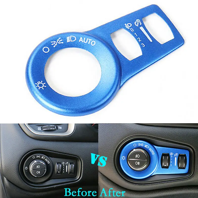 

Blue Headlight Switch Button Trim Cover Fit For Jeep Renegade 2015-2017 Button Cover Trim Window Button Cover Trim