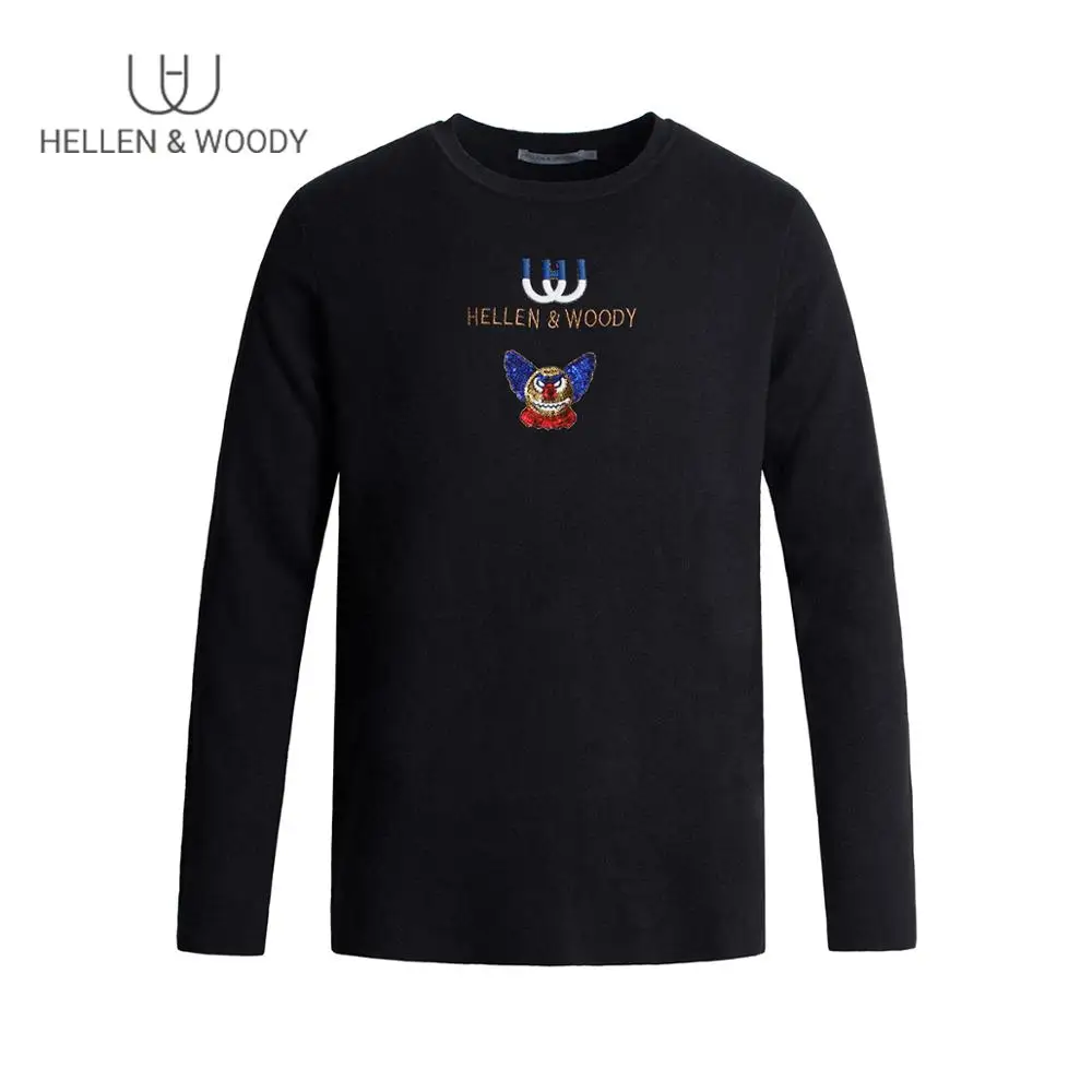 Regular Fit Wool Men's Sweaters Embroidery Sequin Winter High Quality Casual Basic Pullover for Men
