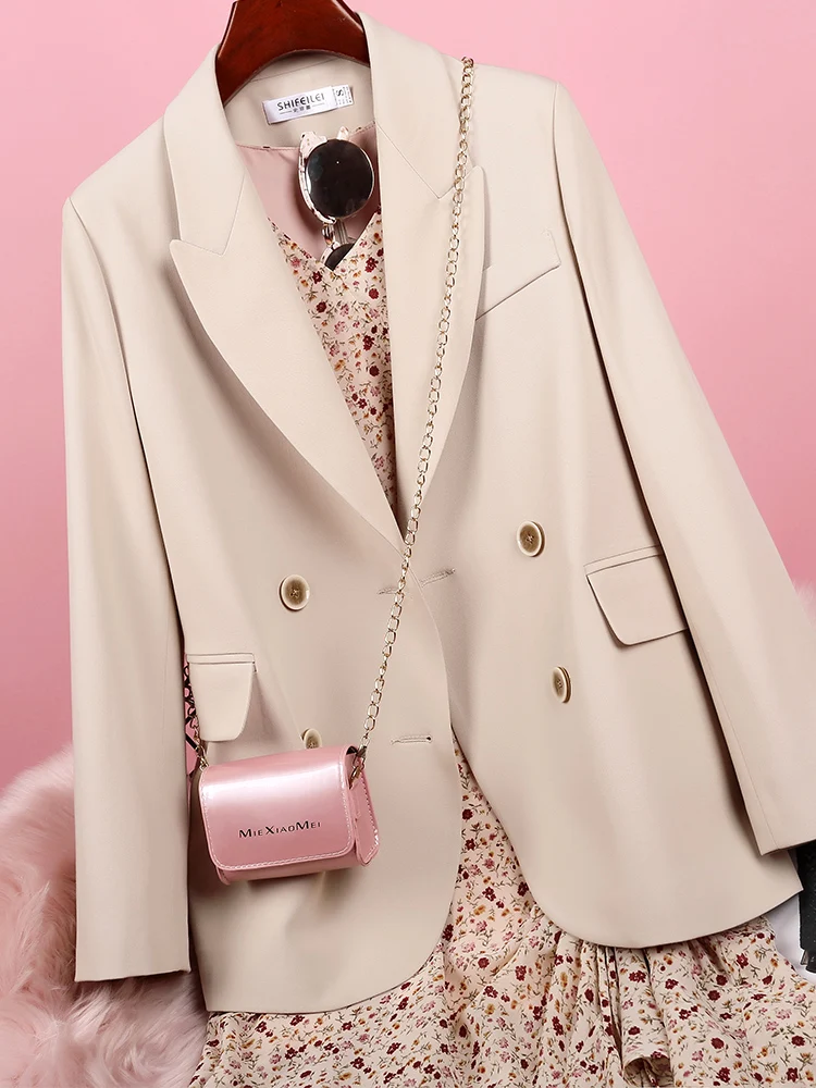 New Beige Casual All-Match Small Suit Jacket Women's Design Sense Niche Suit Jacket Spring and Autumn ladies tops
