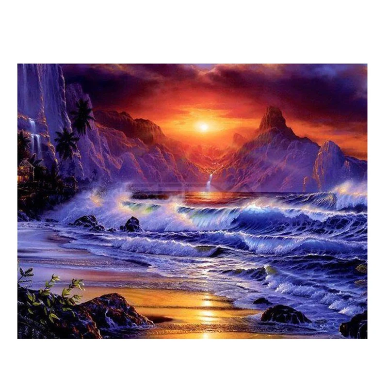 Алмазная вышивка 5D DIY алмазная живопись морской закат пейзаж Картина Вышивка