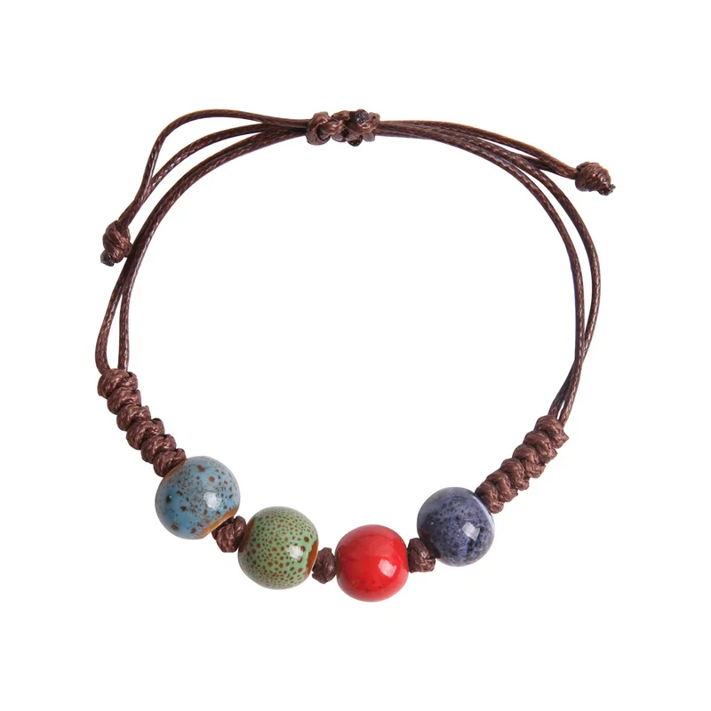 

Ethnic style ceramic Bohemian hand-woven women's woven bracelet retro cotton rope ethnic bracelet jewelry gift