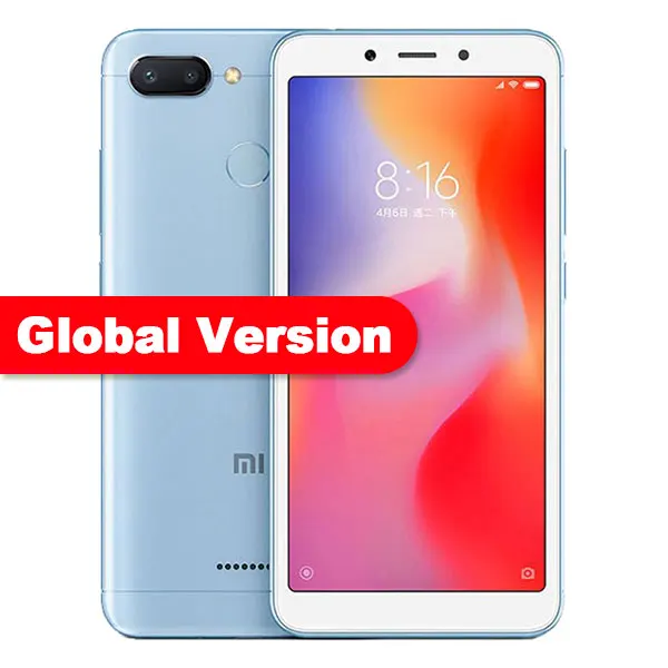 Blue EU Version Мобильный телефон Xiaomi Redmi 6 с глобальной версией, 4 ГБ, 64 ГБ, Helio P22, четыре ядра, 5,45 дюймов, 18:9, полный экран, 3000 Мп+ Мп, мА/ч - Цвет: Blue EU Version