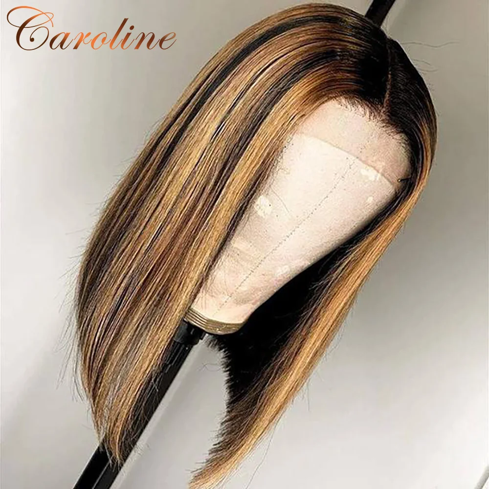 Jual Wig Rambut Manusia Renda Depan Bob Lurus Sorot P4/27 Bob Lurus 4X4 Wig Penutupan Renda Pra-dipetik Dengan Kepadatan 180% Wig Bagian T