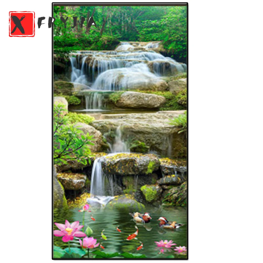 

Full square round diamond painting Waterfall natural scenery full diamond embroidery 5D rhinestone mosaic diamond inlaid decor