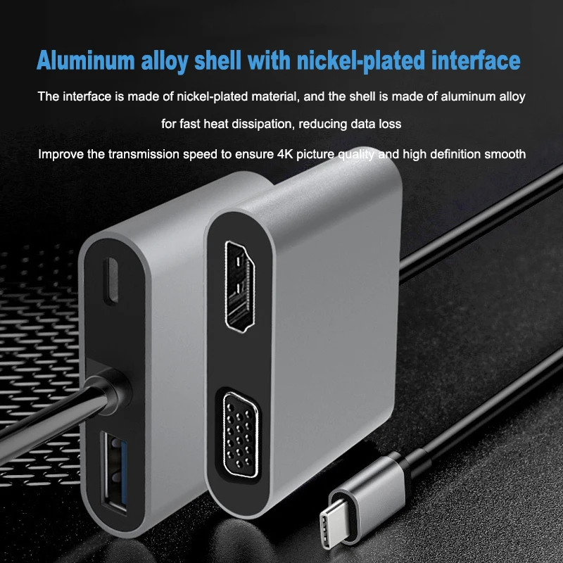 USB C к VGA адаптер Тип HDMI-совместимый концентратор Алюминиевый Thunderbolt 3 сплиттер для