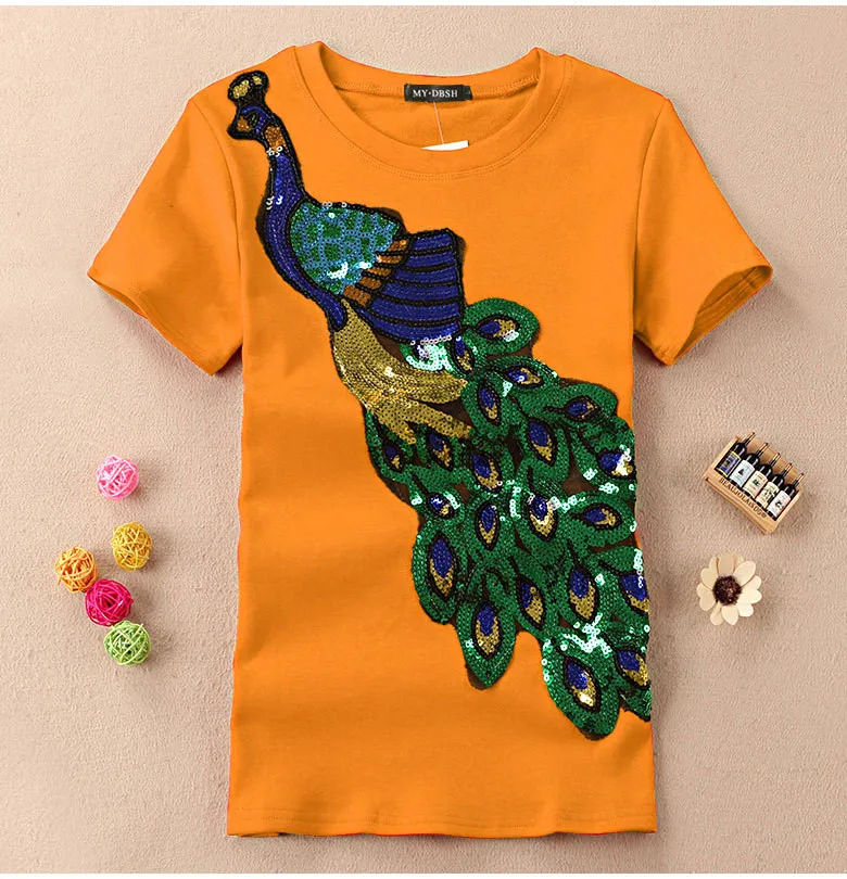 Новинка модная женская элегантная футболка с круглым вырезом и павлином