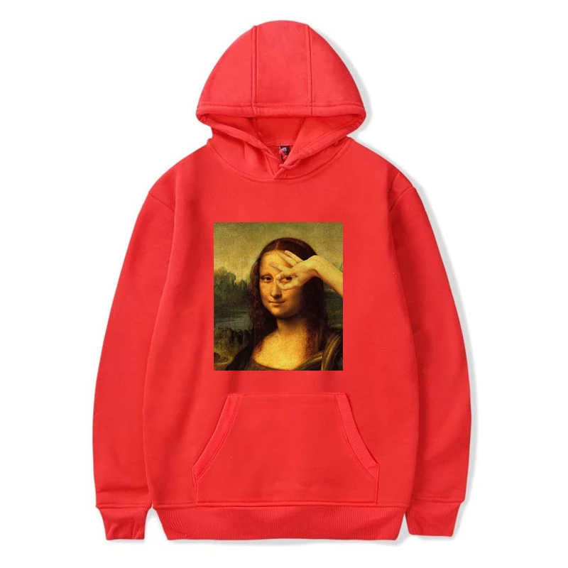 Mona Lisa cartoon funny print Men's sweatshirts Clothes Harajuku fashion Hip-hop Unisex Tops spoof Casual Streetwear Hoodies Men | Мужская