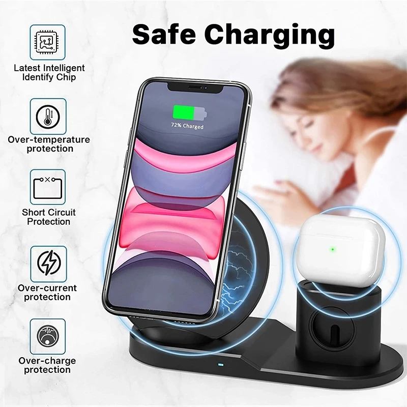 

3 in1 Wireless Charger Dock Station Fast Wireless Charging stand for iPhone 12 11 Pro XR XS X Apple Watch 6 5 4 3 2 Airpods Pro
