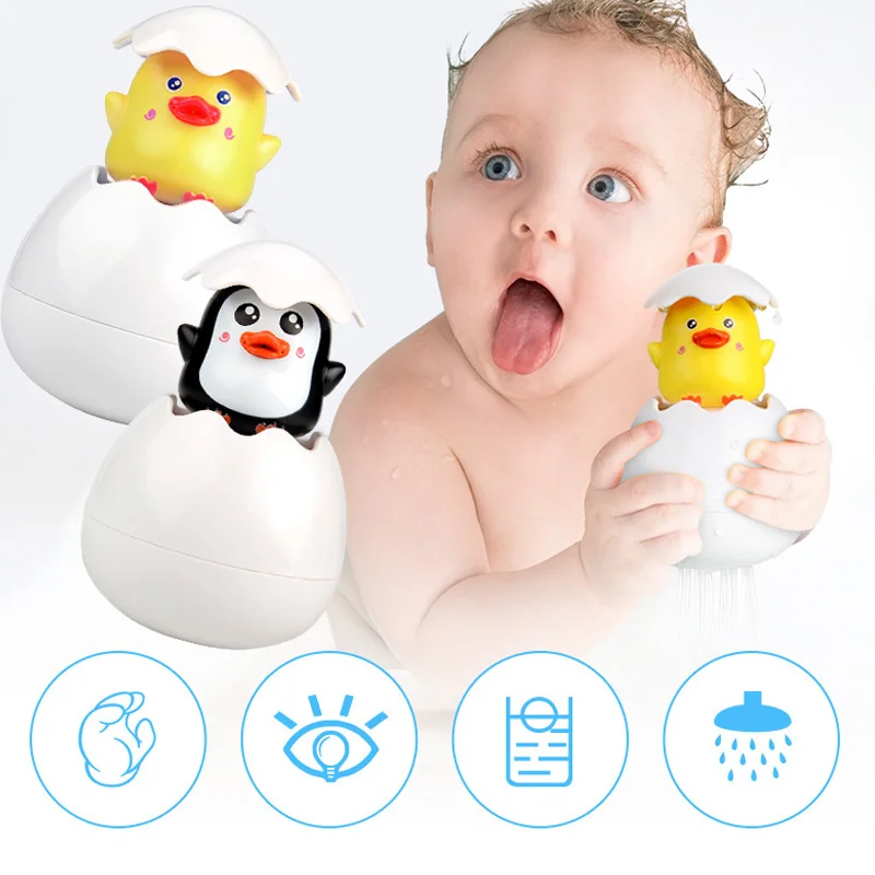2 Pcs Bathing Toy Duck Penguin Water Spray Sprinkler Shower Swimming Kids Gift M09