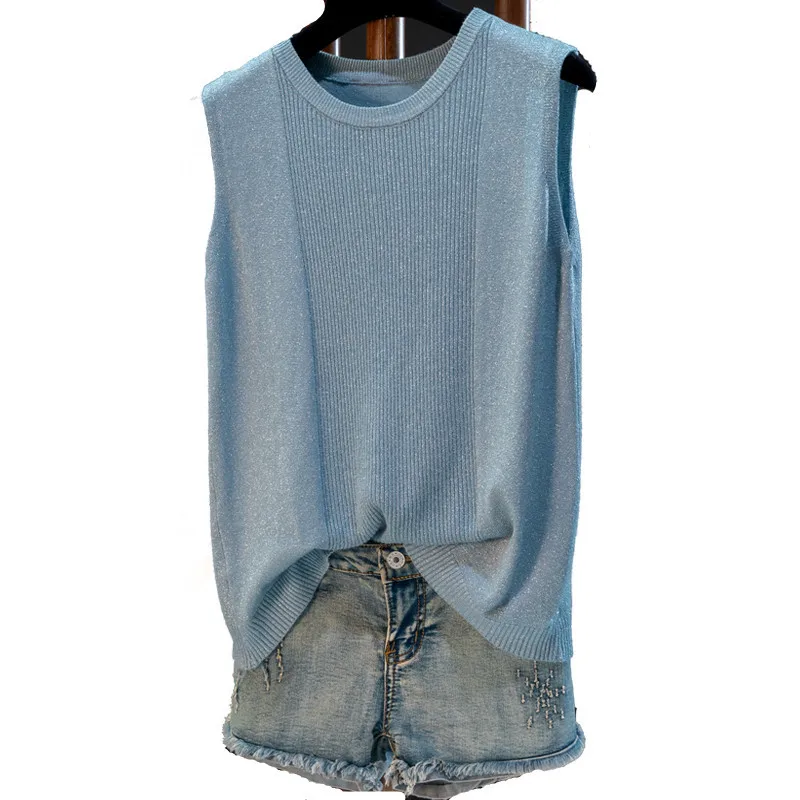 Женский трикотажный свитер яркий свободный джемпер без рукавов на осень/зиму