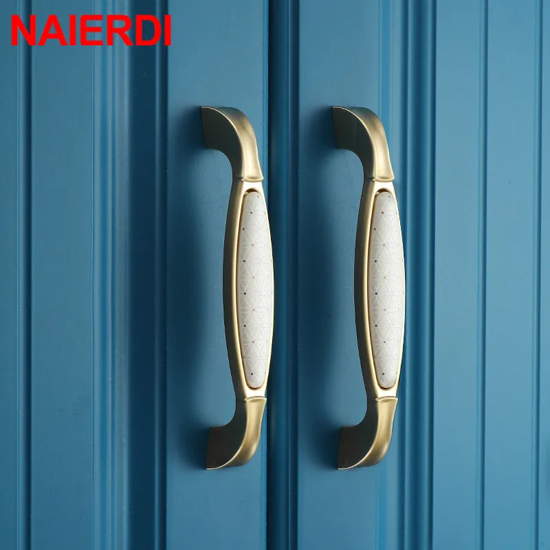 Керамические золотистые и белые металлические ручки NAIERDI из цинкового сплава для