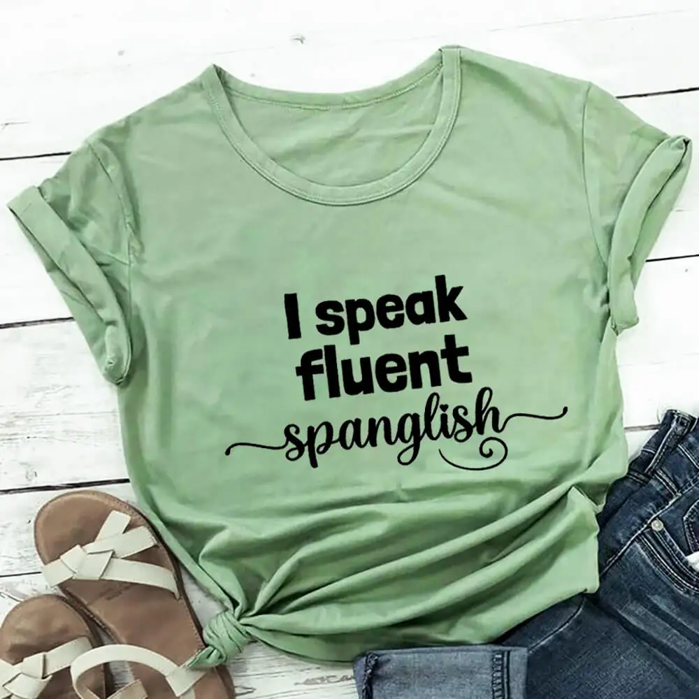 

Я бегло говорить на Spanglish 100% Хлопковая женская футболка испанский рубашки Мексиканская Забавные футболки унисекс летняя повседневная одеж...