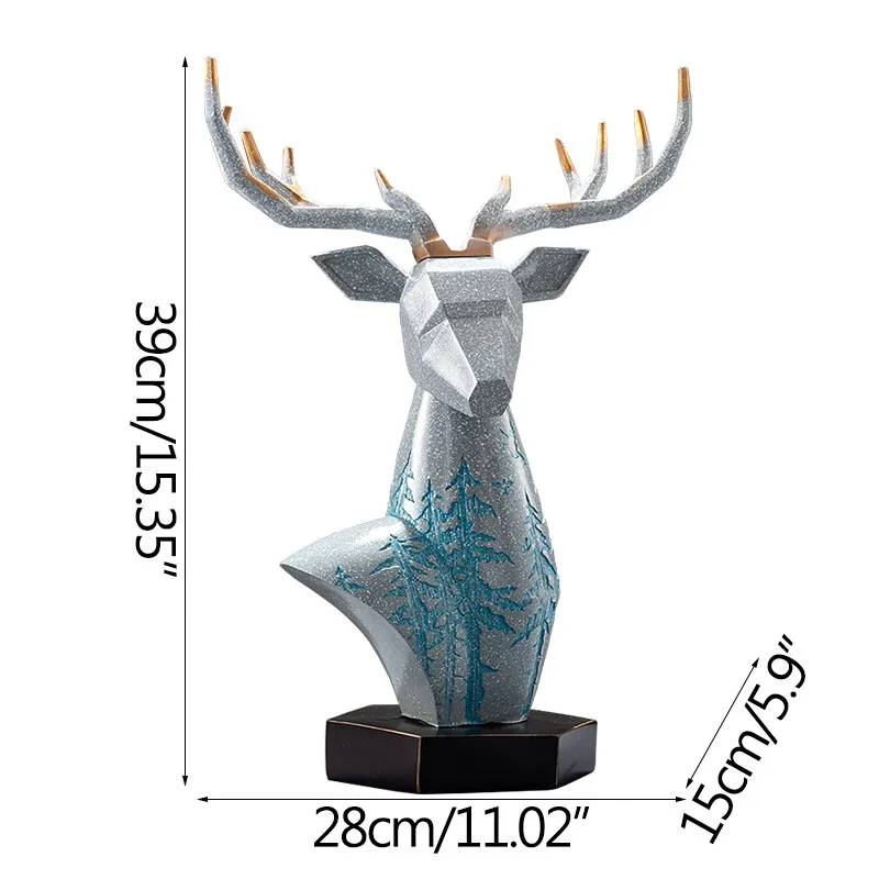 

Strongwell Luxury Deer Head Sculpture Resin Figurines Home Living Room TV Cabinet Decoration Ornament Furnishings Artware Gifts