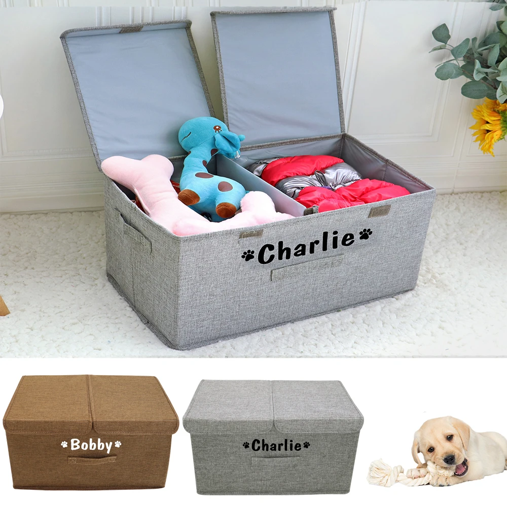 Personalized Dog Storage Basket Folding Pet Storage Box Free Print Name Paw Dogs Baskets For Dogs Toy Clothes Shoes With Lid