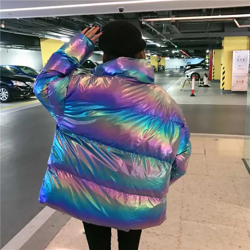 Сезон осень зима Женская короткая со стоячим воротником разноцветный пуховик