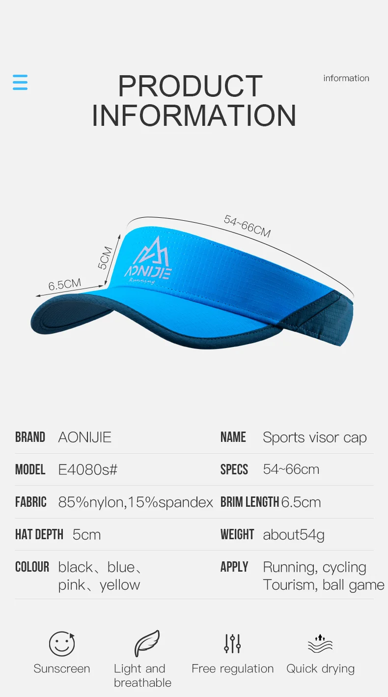 AONIJIE E4080S Lightweight Adjustable Sports Summer Sun Visor Cap Hat with Strap Anti UV For Beach Golf Fishing Marathon