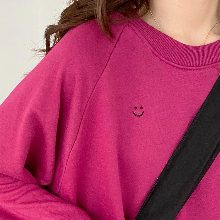 

2 colors 2020 autumn japanese style loose cartoon smile embroidery sweatshirt womens pullovers (F3927)