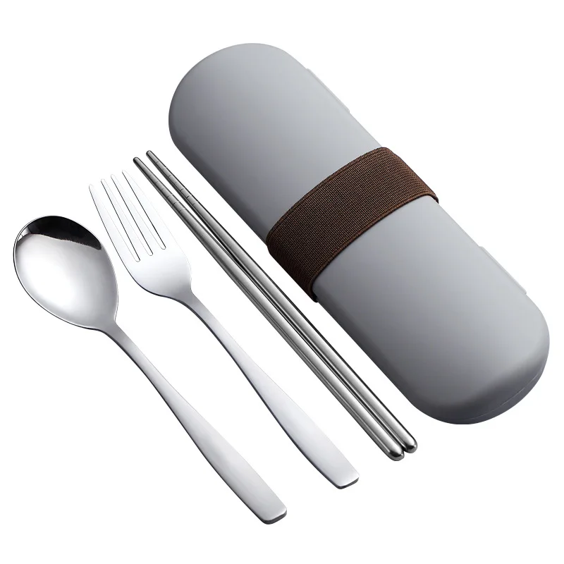 

4pcs Western Tableware Stainless Steel Chopstick Fork Spoon Kit Student Japanese Portable Household Children's Cute Cutlery Box