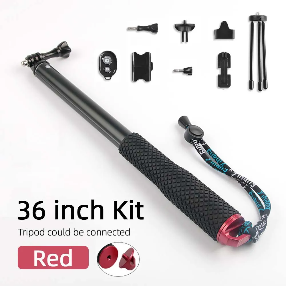 36inch-kit Red Портативная селфи-палка для GoPro Hero 7 6 5 4 Экшн-камера раздвижной монопод для Xiaomi Yi 4K Sjcam Sj4000 Eken H9 аксессуары для камеры - Цвет: 36inch-kit Red