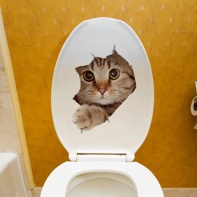 

New Hole View 3D Cat Wall Sticker Bathroom Toilet Living Room Home Decoration Decals Poster Background Wallpaper Vinyl Stickers