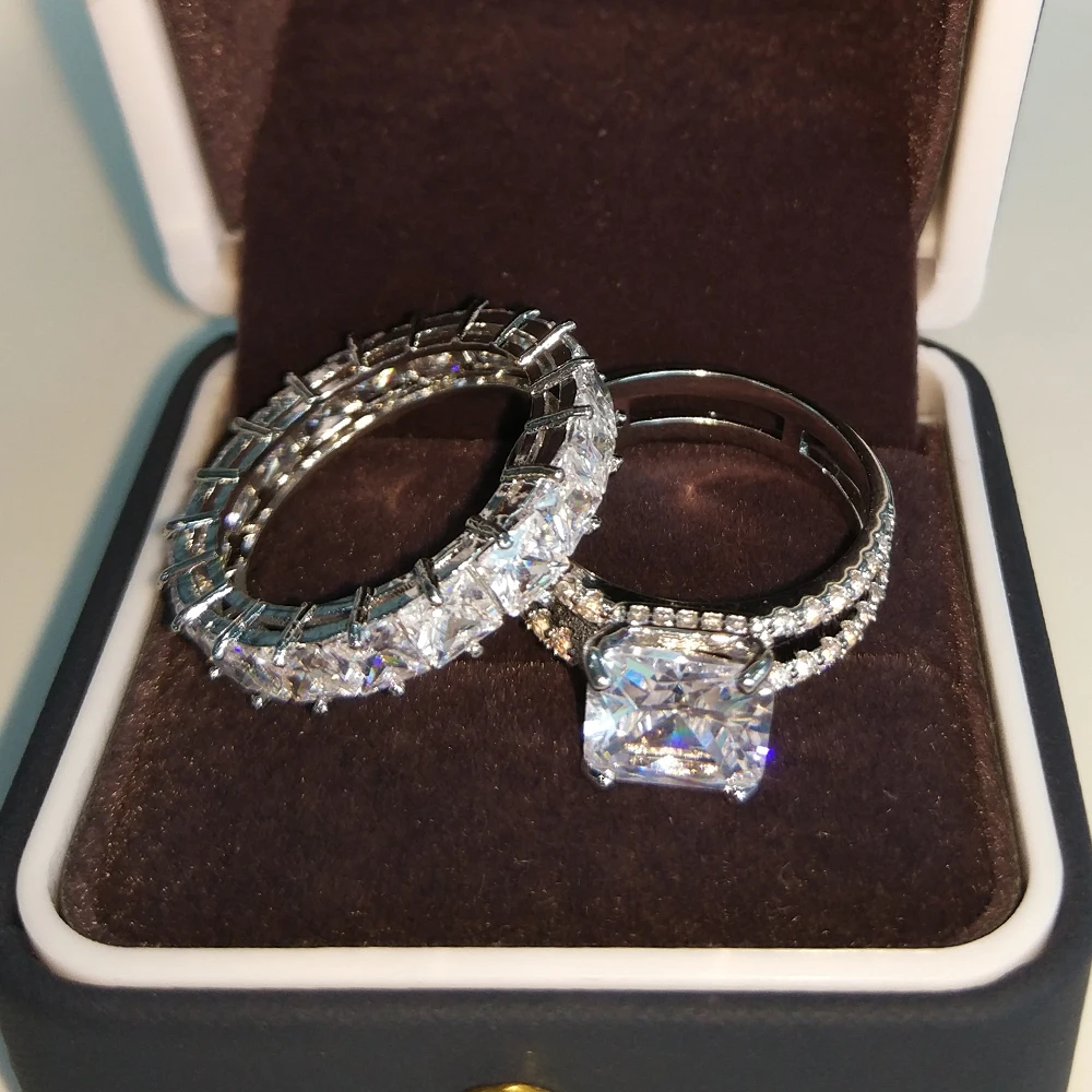 

Uilz 2021 New Silver Color Geometric Square Ring Set for Women Gorgeous Engagement Cocktail Banquet Charm Jewelry Gift Wholesale