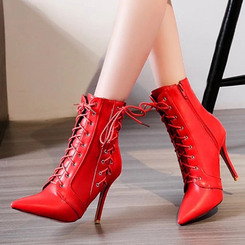 Зимние сапоги до середины икры женские пикантные ботильоны на шпильках с