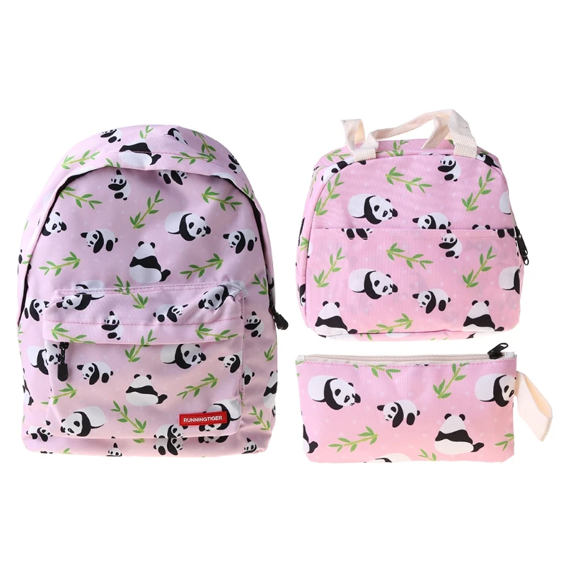 

3pcs Cute Panda Pattern Backpack Bookbag Laptop Travel Daypack Student Rucksack with Lunch Bag Pencil Case for Teenager Girls