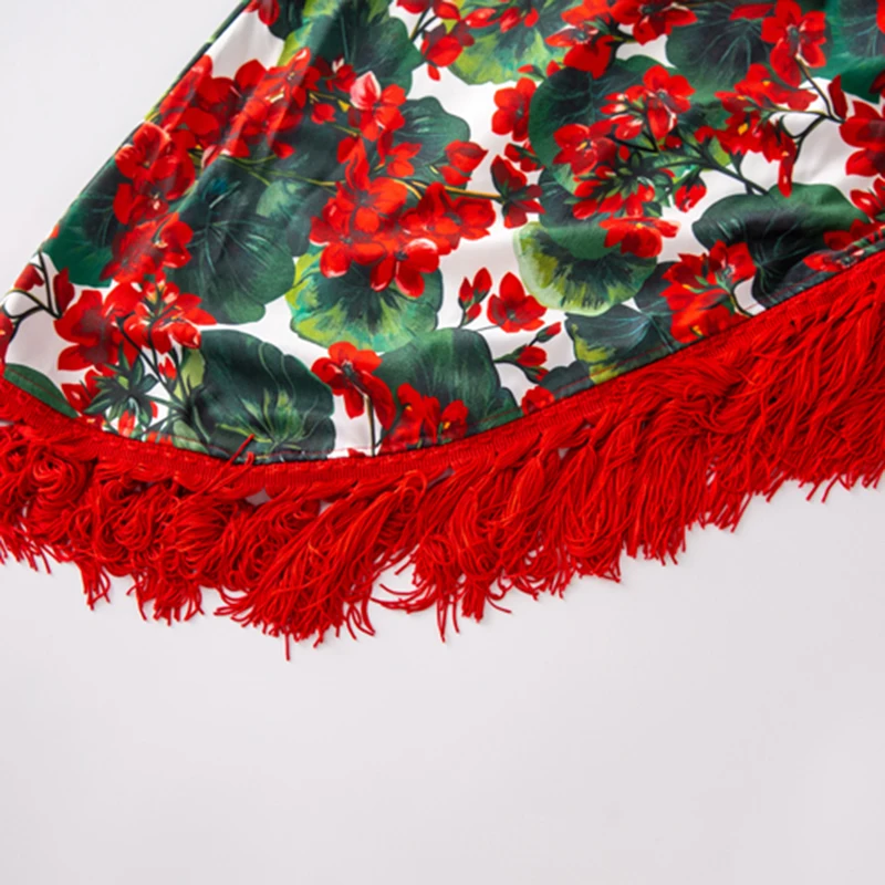 

AELESEEN Vintage Irregular Tassel Dresses Women 2019 Autumn Asymmetrical Sleeveless New Fashion Runway Floral Print Midi Dress
