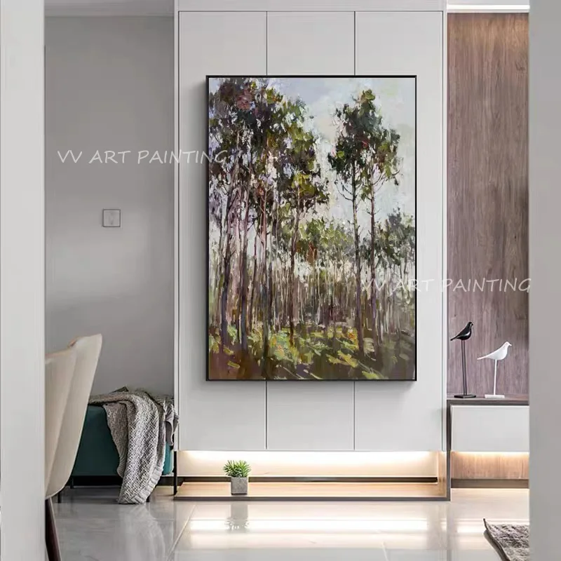 Большая масляная живопись с лесным деревом 100% ручная работа большой размер