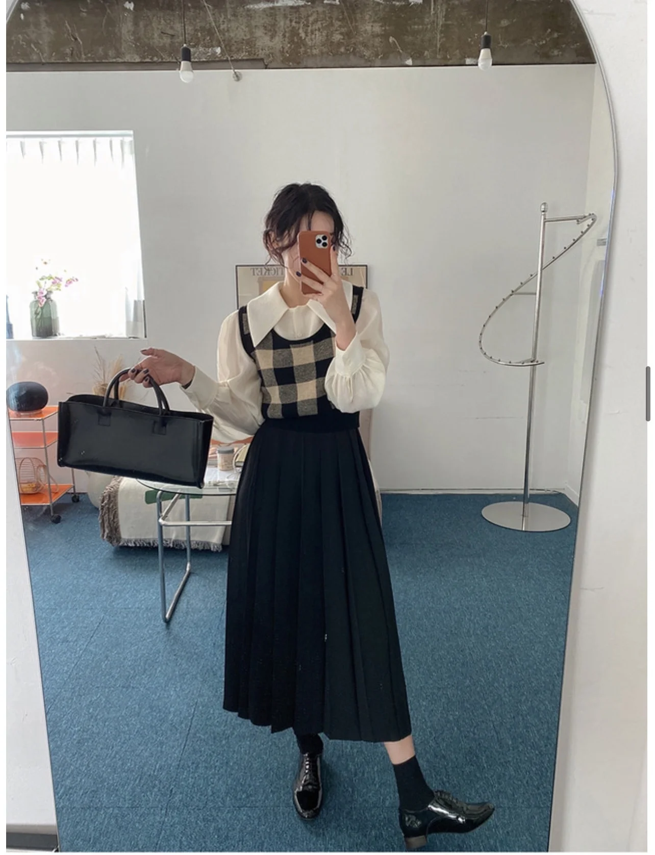 Korean Style Original Autumn New Han Dong Gate Elegant College Solid Color Pleated Skirt | Женская одежда