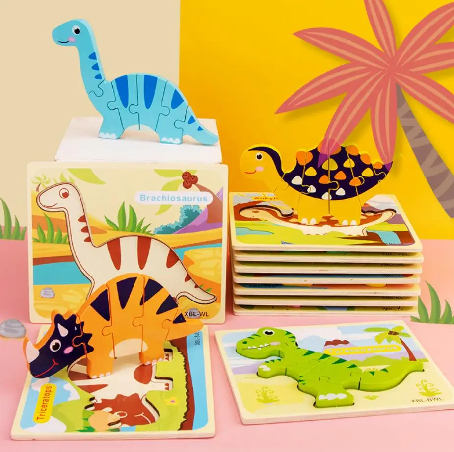 

2020 New 3D Wooden Puzzle Variety Cute Dinosaur Styles 3D Wood Kids Education Puzzle