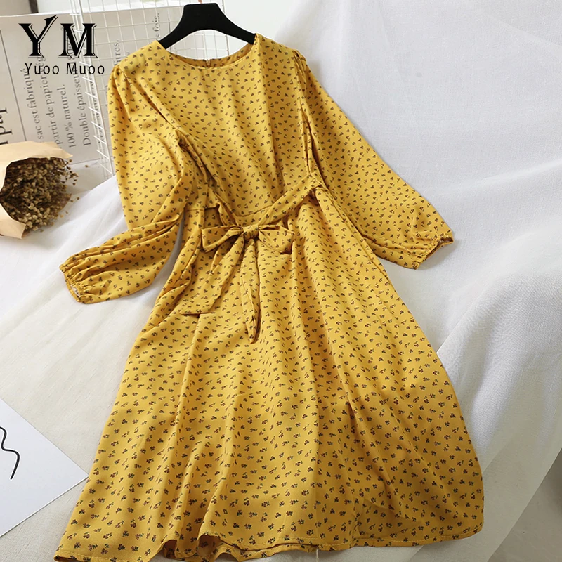 YuooMuoo милое платье с цветочным принтом женское элегантное миди 2019 осеннее