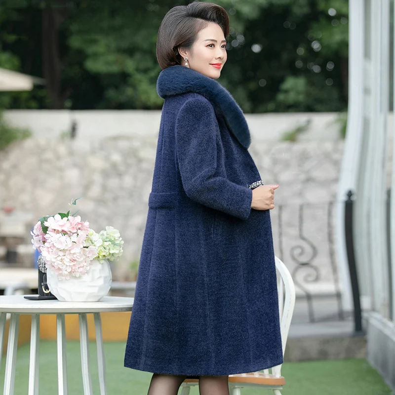 Autumn winter fur coat new medium-length plus size wome's mink velvet warm middle-aged and old woolen coats women's overcoat | Женская