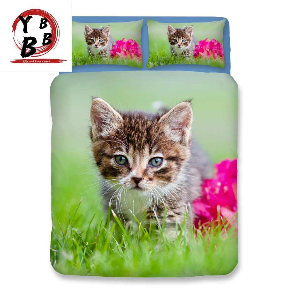 

3D Cat Bedding sets twin full queen king Quilt Cover cartoon Pillow Case 3pcs single double duvet cover sets animal bedclothes