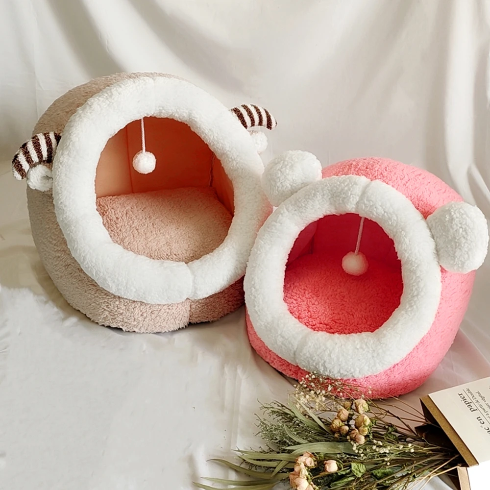 Теплый домик для кошек милая Лежанка щенков и коврик сна комнатная корзина