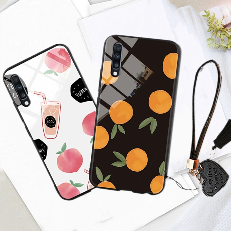 Glass Case For Samsung Galaxy A10 A20 e A30 A40 A50 A80 A90 A5 A7 A8 J5 J4 2017 2018 A21 A51 A71 A81 S11 Plus Lite Fruits Cover | Мобильные