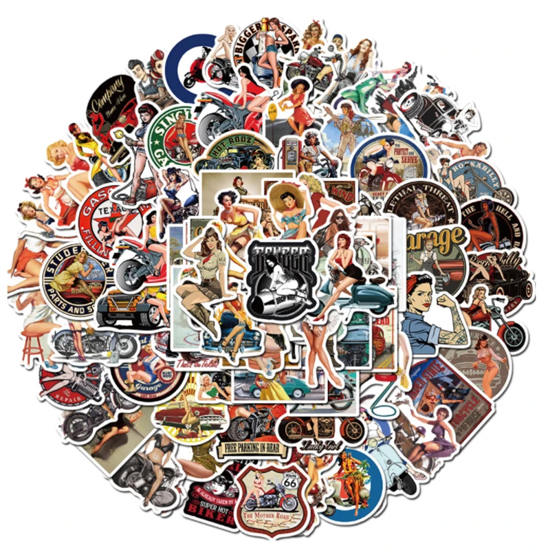 

10/30/50/100pcs British Retro Motorcycle Girl Diy Car Bike Travel Luggage Phone Guitar Waterproof Pvc Cool Stickers For Kids