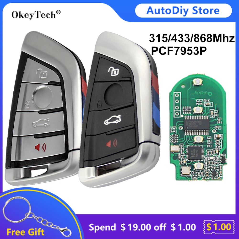 

Okeytech 4 Buttons FSK 315/433/868Mhz PCF7953P Smart Car Remote Key Fob For BMW F FEM CAS4 5 7 Series X5 X6 2014+ Keyless Entry