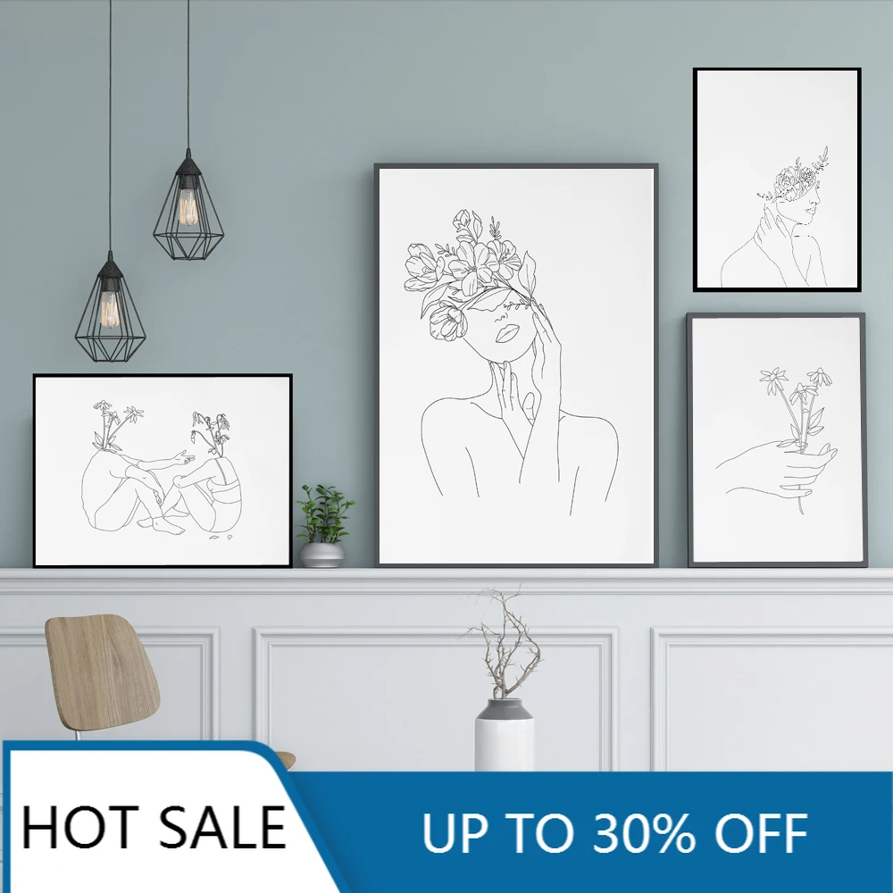 Рождественская Картина на холсте Абстрактная Женская линия рисунок