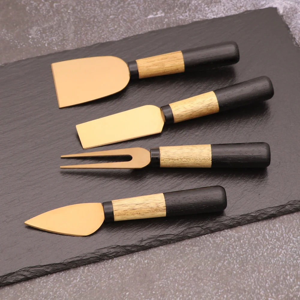 Jaswehome New Creative Wood Handle Rose Gold Cheese Knife Set 4pcs/set Stainless Cutter Slicer Light Weight Knives | Дом и сад