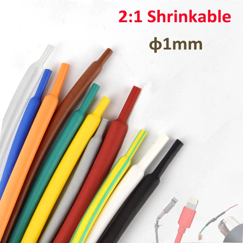 

2-50 Meters φ1mm 2:1 Shrinkable Sleeving Tubing Heat Shrink Tube For Cable Insulation Waterproof Electrical Wire Wrap