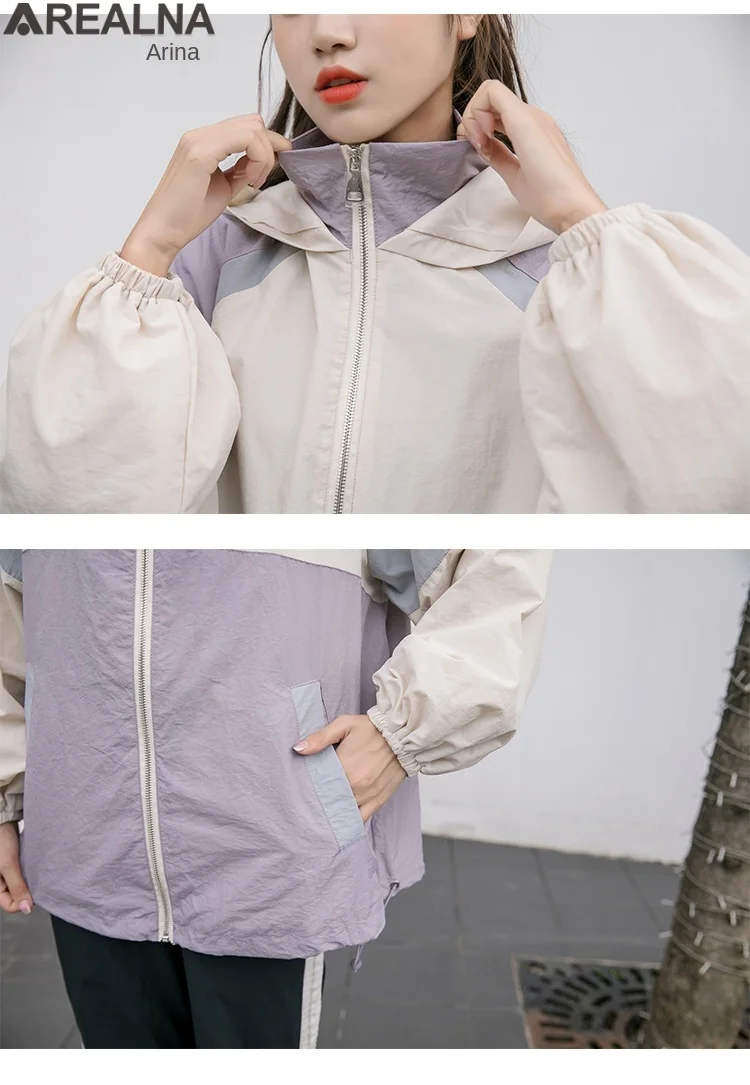 

Autumn Hooded Woman Jacket Harajuku BF Style Patchwork Long Sleeve All-match Vintage Student Jackets Plus Size Casual Coats XXL