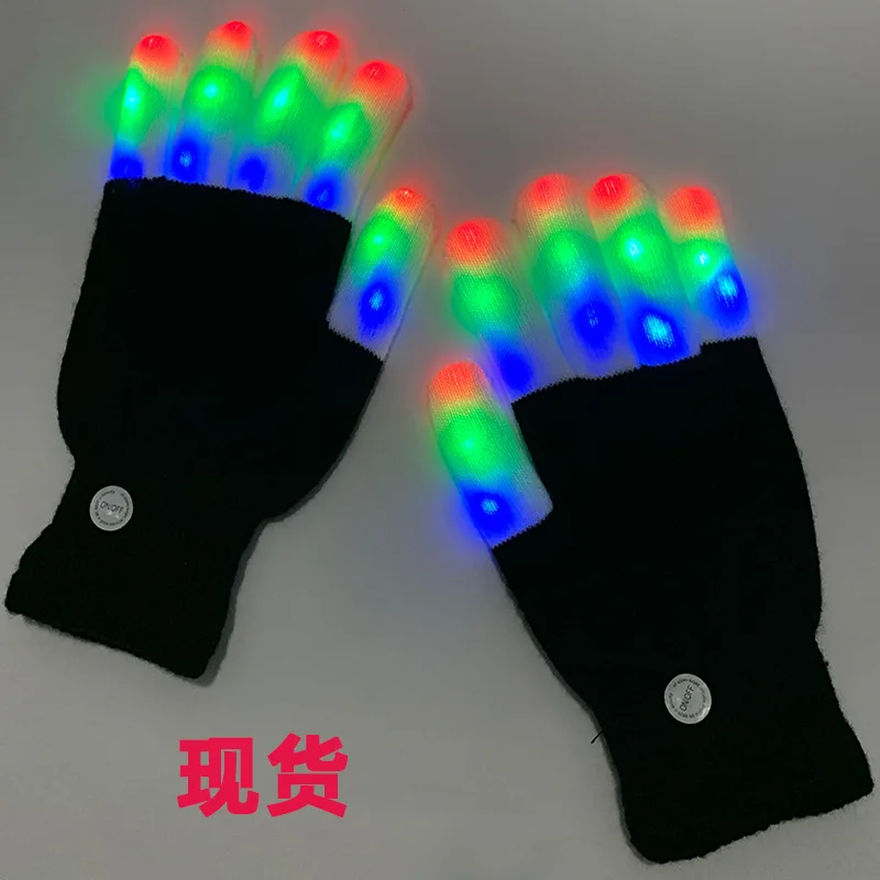 New 2pcs/1pair Light Glowing Gloves Colorful Luminous Flashing Skeleton Halloween Costume Holiday Events Party Supplies | Тематическая